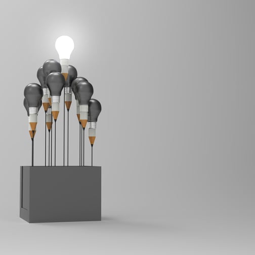 drawing idea pencil and light bulb concept outside the box as creative and leadership concept